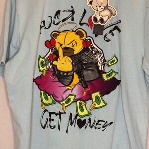 RARE NWT CivilizeD Graphic Textured T-Shirt Teddy Bear Hip Hop Light Blue Mens L